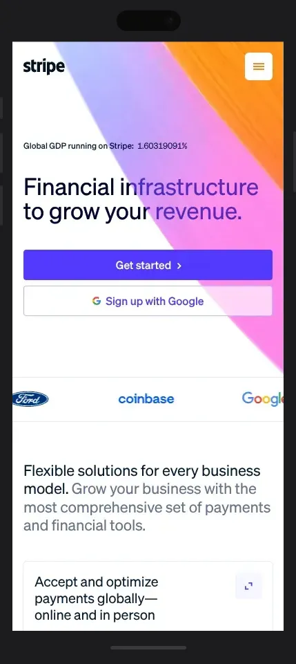 Stripe on iPhone 15 Pro
